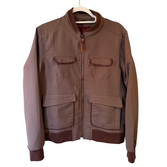 Prana Brown Utility Outdoor Bomber Jacket Size L Sustainable Rugged Travel - Picture 1 of 15